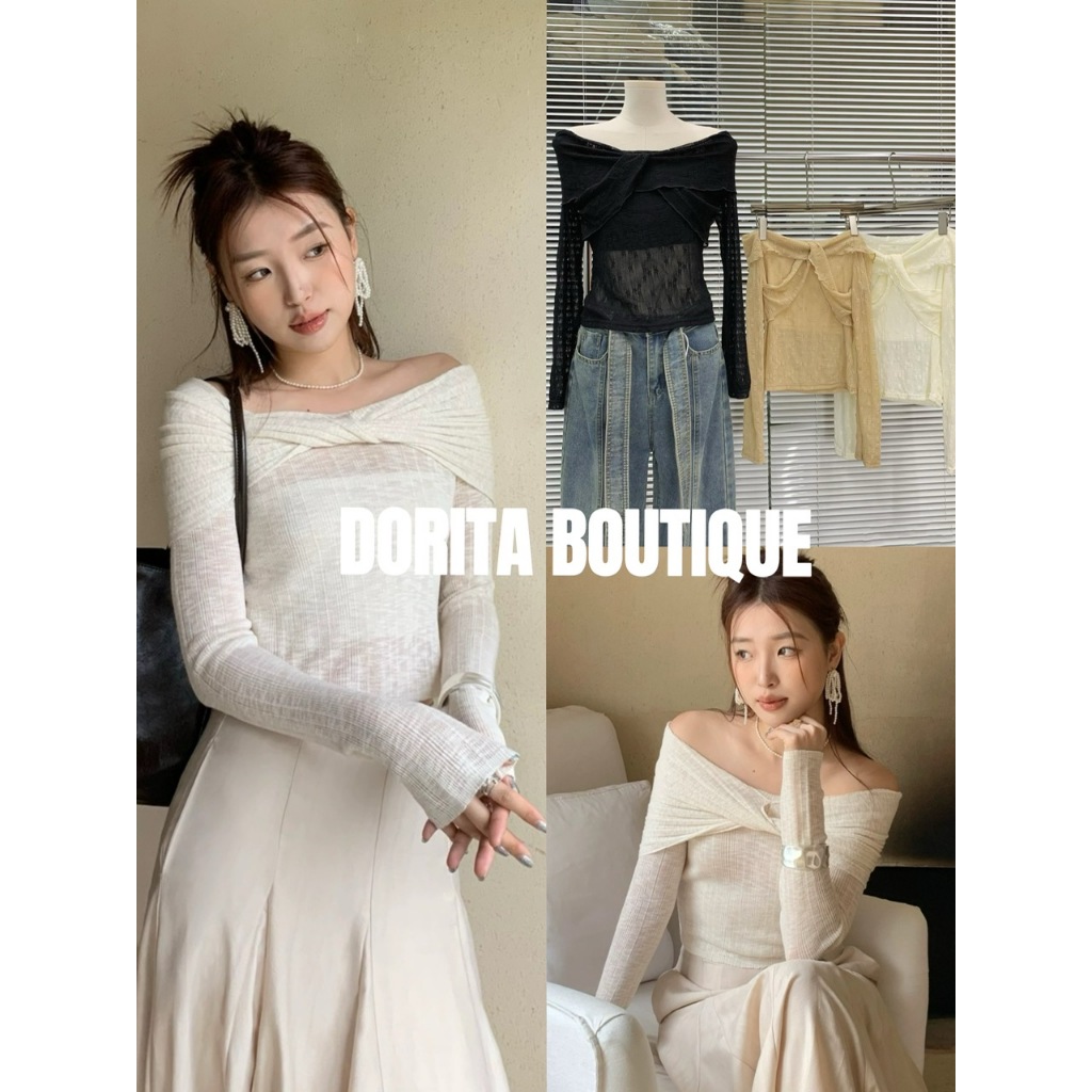 ÁO REN HOA ĐAN CHÉO TRỄ VAI DÀI TAY SIÊU XINH HÀN QUỐC DORITA BOUTIQUE