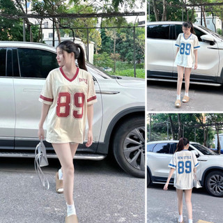 Áo Thun TABI Nam Nữ Form Rộng Thể Thao In Logo 89 Phối Màu Tay Lỡ Cổ Tròn