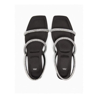 Sandal ZR bệt 2 quai ngang đính đá trắng Full box[