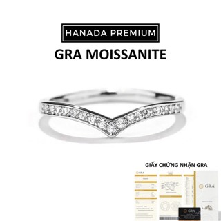 Nhẫn Bạc HANADA 925 Đá Moissanite Phủ Bạch Kim Không Mờ, Nhẫn Dáng Chứ V Đính Đá Đơn giản 1345 L6