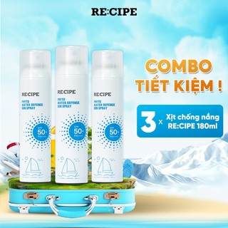 Bộ 3 Kem Chống Nắng Body Dạng Xịt Recipe Chai Lớn Siêu Tiết Kiệm Dùng Cho Cả Nam Và Nữ 180ml