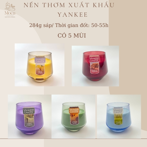 Nến thơm xuất dư hiệu Yankee ly thuỷ tinh hình lục giác nhiều màu, nhiều mùi hương, sáp đậu nành 284g