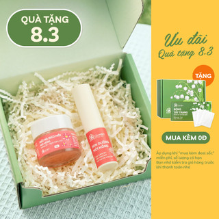 Combo Môi Hồng Gồm Son Dưỡng Hồng Môi Và Tẩy Da Chết Giảm Thâm Cỏ Mềm - Hộp Quà Tặng Bạn Gái Mẹ Cô Giáo 8/3