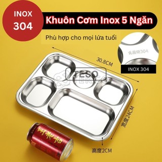 Khay cơm phần 5 ngăn inox 304 đựng thức ăn - khay đựng cơm chia phần 5 ngăn - tesovn