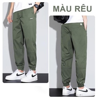 Quần Jogger kaki khoá kéo - Jogger kaki nam cạp chun bo gấu