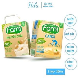 Combo 6 hộp sữa đậu nành nguyên chất Fami nguyên chất, canxi ( hộp 200ml)