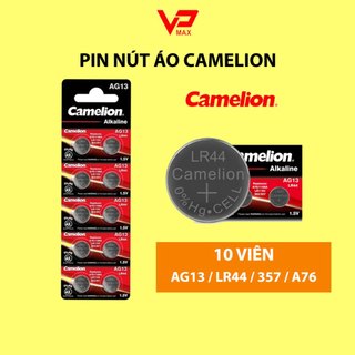 Vỉ 10 pin nút áo 1.5V Camelion AG10 AG13 , LR44, A76, SR44W, GP76A, 357 L1154F L1154 cho đồng hồ, máy tính, đồ chơi