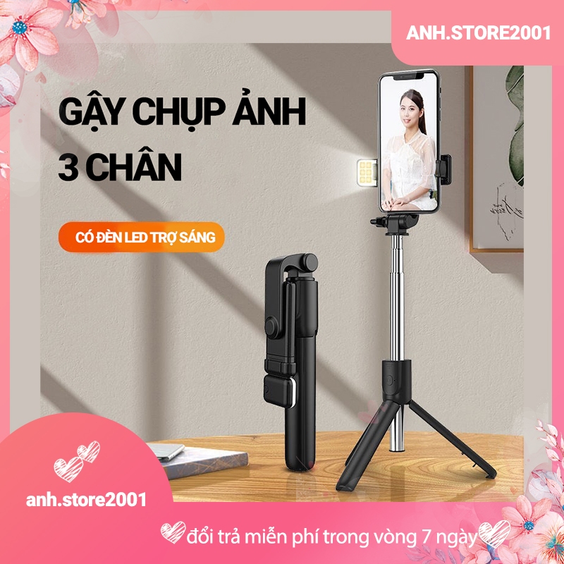 Gậy chụp ảnh 3 chân có đèn led trợ sáng, Gậy tự sướng selfie chụp hình bluetooth điều khiển từ xa