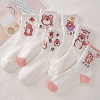 Tất cổ cao nữ họa tiết gấu dâu dễ thương, set tất vớ nữ chất liệu cotton chống hôi chân - NOCS