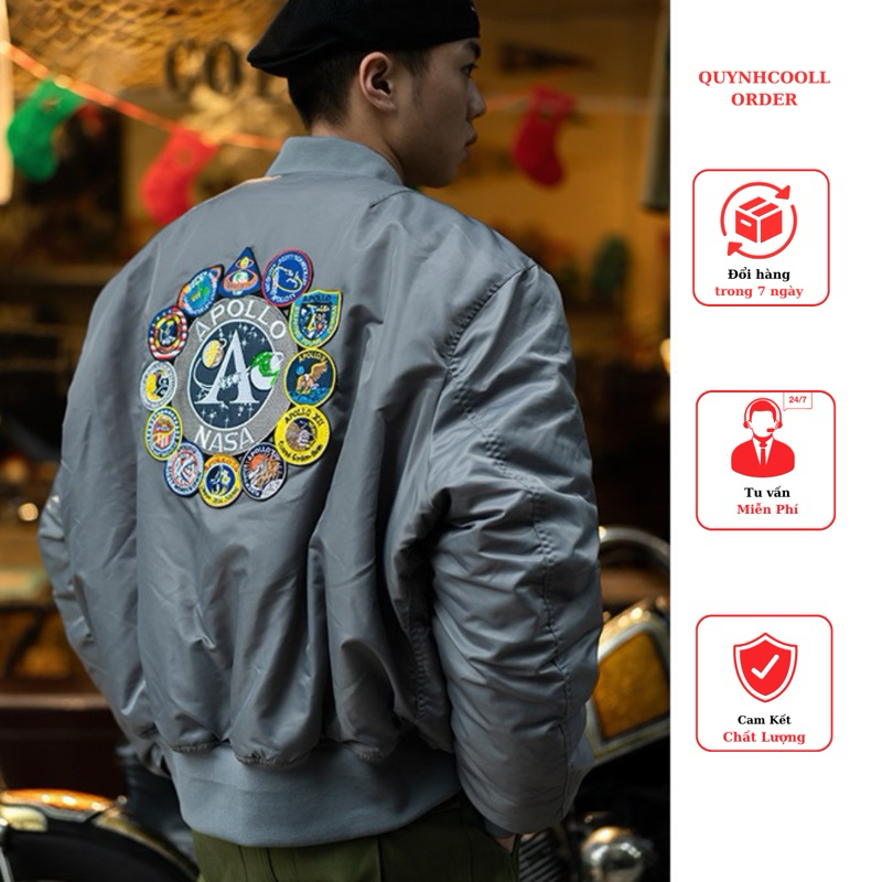 ✦QC✦ Áo Khoác Bomber NASA Nam Nữ Form Boxy Cao Cấp, Áo Bomber Pilot Streetwear Thêu Patch