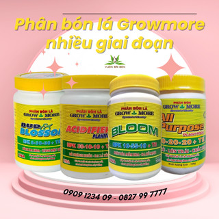 (Combo 4 lọ - 4 giai đoạn) Phân bón lá NPK Grow More (Lọ 100gr) 20-20-20; 30-10-10; 10-55-10; 6-30-30 (Vườn Sài Gòn)