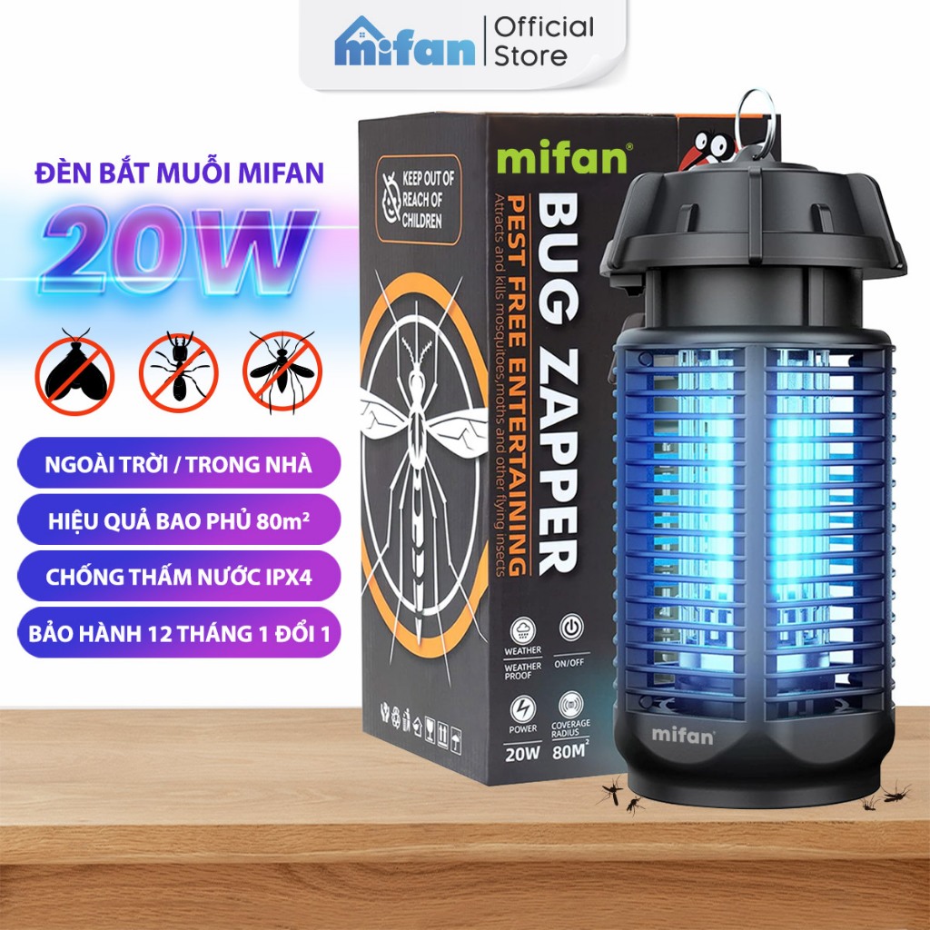  Đèn Bắt Muỗi Cao Cấp MIFAN -  Bóng Led 20W Ánh Sáng Tím 365 Nano Wave Thu Hút Côn Trùng - BH 12 Tháng 