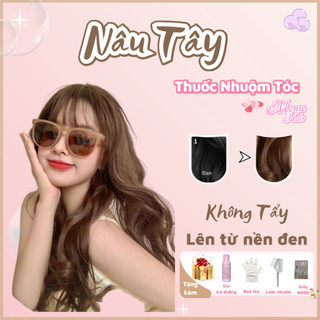 Thuốc nhuộm tóc màu nâu tây không tẩy , tặng kèm oxy trợ dưỡng và bao tay
