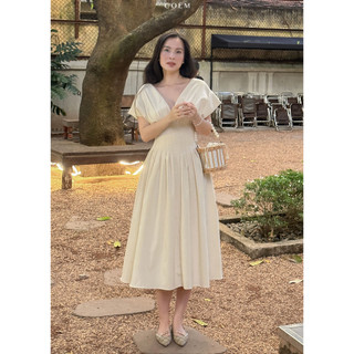 COEM | Đầm Nữ Dự Tiệc Sang Trọng Thiết Kế Cổ Xẻ Chiết Eo Thanh Lịch, Trang Nhã - NHÃ NUDE
