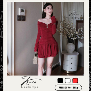 Đầm trễ vai nhúng eo 2 tầng 💖 KEVA 💖 Váy ngắn dáng xoè bẹt vai, thiết kế ống tay loe Freesize