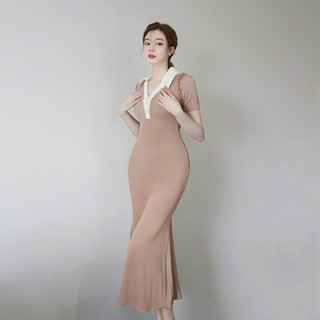 Đầm cổ trụ dáng xoè đuôi cá chất vải len tăm lạnh co giãn (Đ12)