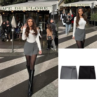 Chân váy Zara Chân váy mini vạt lệch màu xám, đen Zara xuất C045