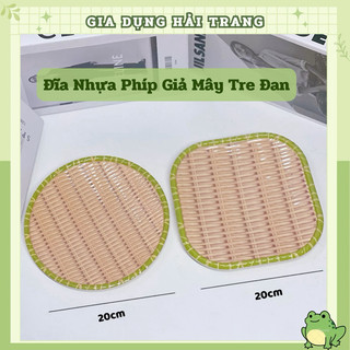 Đĩa Nhựa Phíp Giả Mây Tre Đan, Mẹt Tròn - Vuông Size 20cm Có Chân Hàng Đẹp Dày Dặn