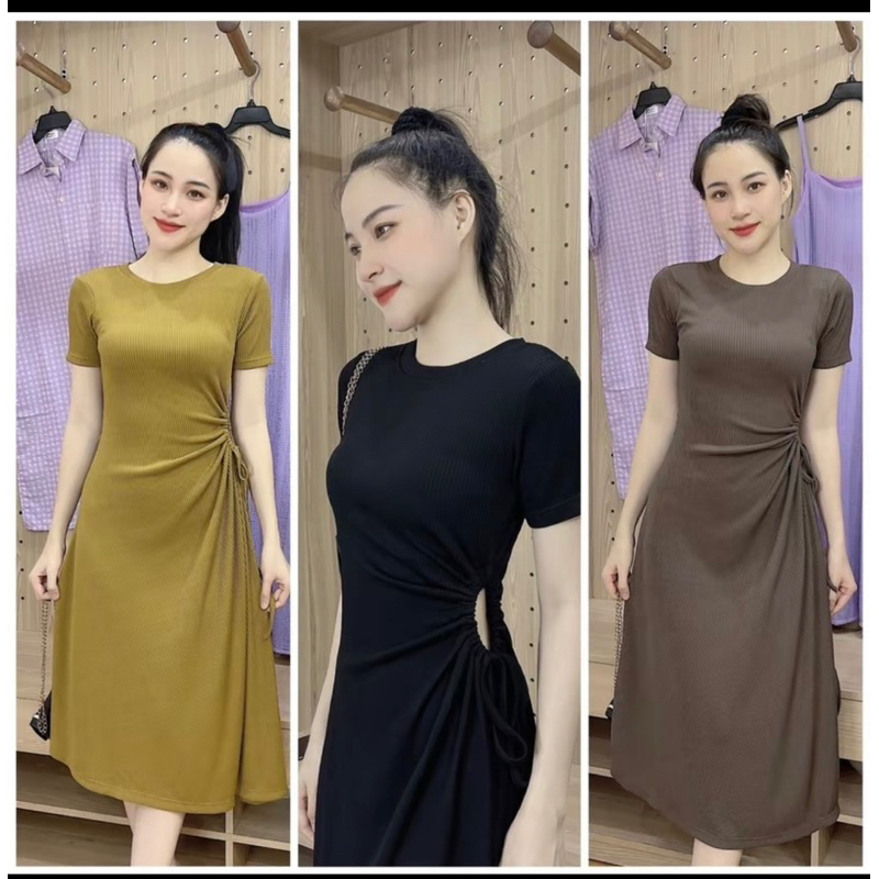 Đầm Rút Dây Eo Tôn Dáng che bụng (vải thun gân co giãn) bigsize