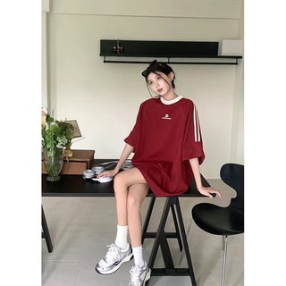 Áo thun phông cotton cho nam nữ in chữ thiết kế kẻ sọc trắng form dáng dài rộng (CÓ BIGSIZE) SP94