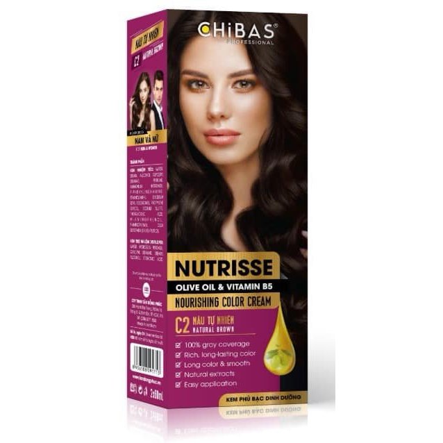 Thuốc nhuộm tóc phủ bạc nâu tự nhiên chibas  bổ sung vitamin B5 siêu mềm mượt-CBC2