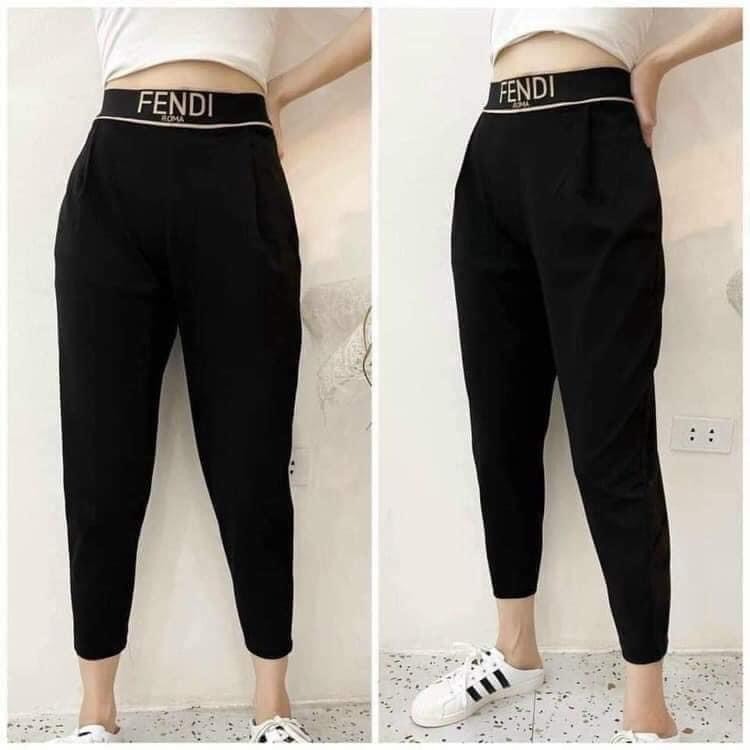 Quần baggy nữ cạp chun công sở lưng cao màu đen kiểu dáng dài - Quần vải nữ baggy chất UMI co giãn 4 chiều .