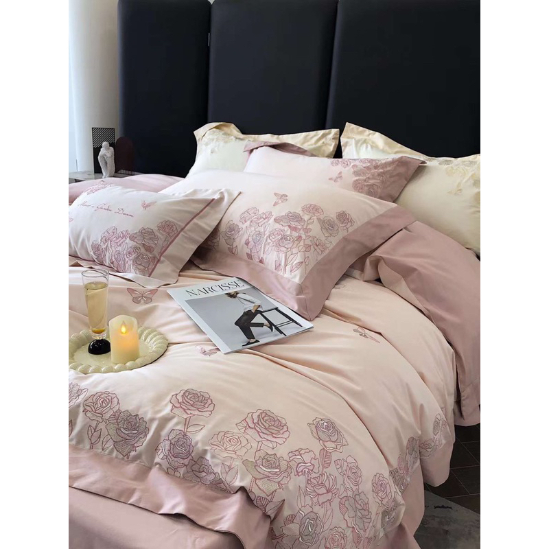Set lụa thêu hoa hồng cao cấp Chushi house (vỏ chăn chưa kèm ruột)