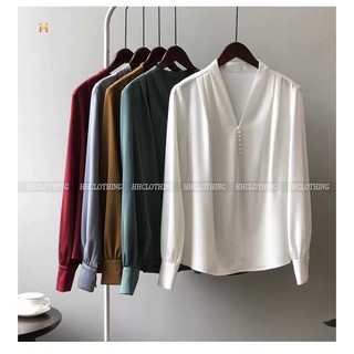 Áo cổ v đính ngọc lụa ý thiết kế hh clothing