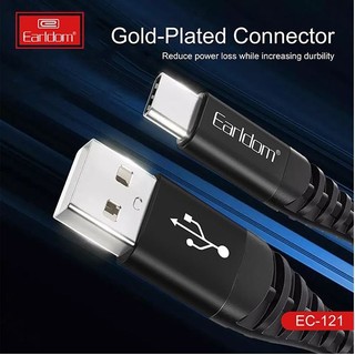 Dây sạc nhanh Type - C chính hãng Earldom EC-121 sạc nhanh 2.1A bọc dù chắc chắn đầu chống gẫy gập