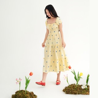 BLEUBIRD Váy vải thô cotton thêu hoa dáng maxi xòe Cecil Dress