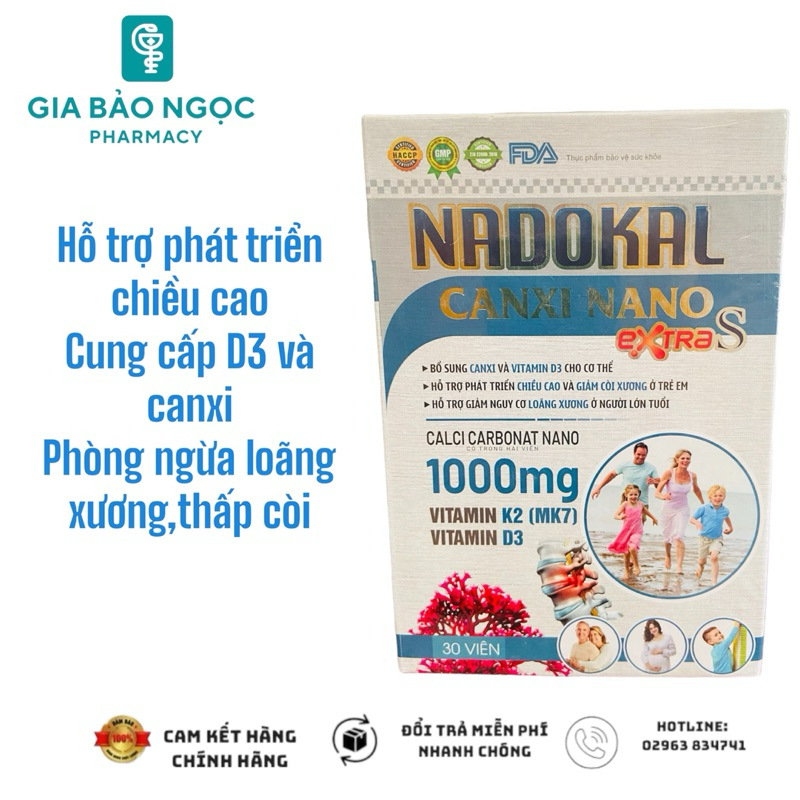 Viên NADOKAL CANXI NANO phát triển chiều cao (30 viên)