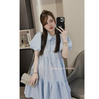 Váy kẻ babydoll bồng sm
