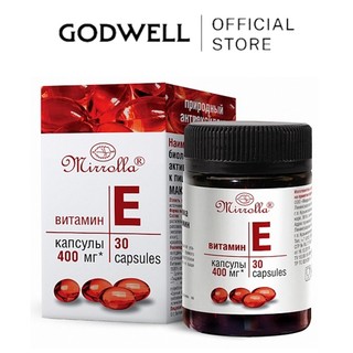 Viên uống Vitamin E đỏ Nga 400mg Mirrolla Làm đẹp trắng da chống lão hóa maputi 30 viên
