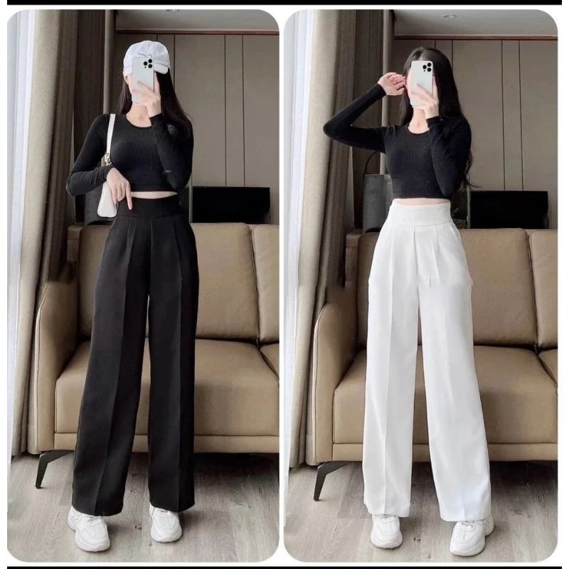 Quần tây ống rộng nữ cạp cao hoá kéo bên hông ( chất vải tuyết mưa loại 1)