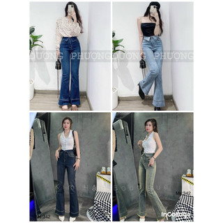 Quần jean ống loe,𝗟𝗨̛𝗡𝗚 𝗕𝗘̉ 𝗗𝗔̀𝗜 𝟭𝟬𝟬𝗖𝗠, 𝗕𝗔𝗦𝗦 𝗗𝗔́𝗡𝗚 𝗗𝗔̀𝗜 co giãn, lưng cao, lai cắt