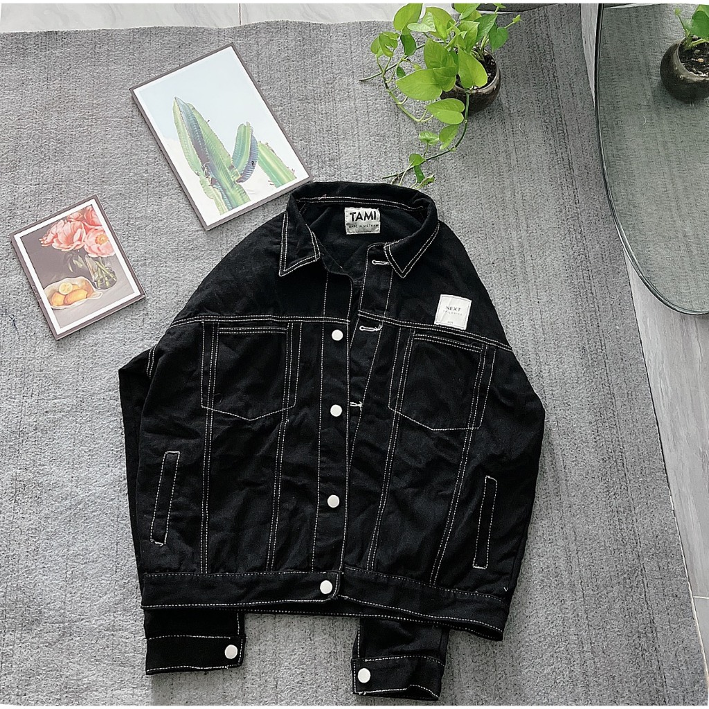 ÁO KHOÁT JEAN ĐEN VIỀN CHỈ CÁ TÍNH FREESIZE 55-90KG MIUCLOTHES