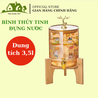  Bình đựng nước thủy tinhFREE SHIPBình đựng trà chịu nhiệt có vòi dung tích 3,5l-Bình thủy tinh kèm đế gỗ siêu xinh 