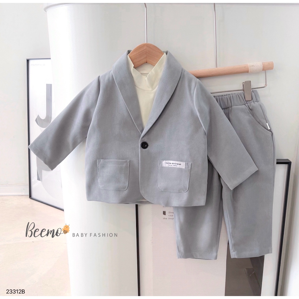 Bộ vest Nhung chéo in chữ cho bé trai Beemo,Chất liệu nhung chéo mịn, mềm mại và cực kỳ thoải mái khi mặc B411