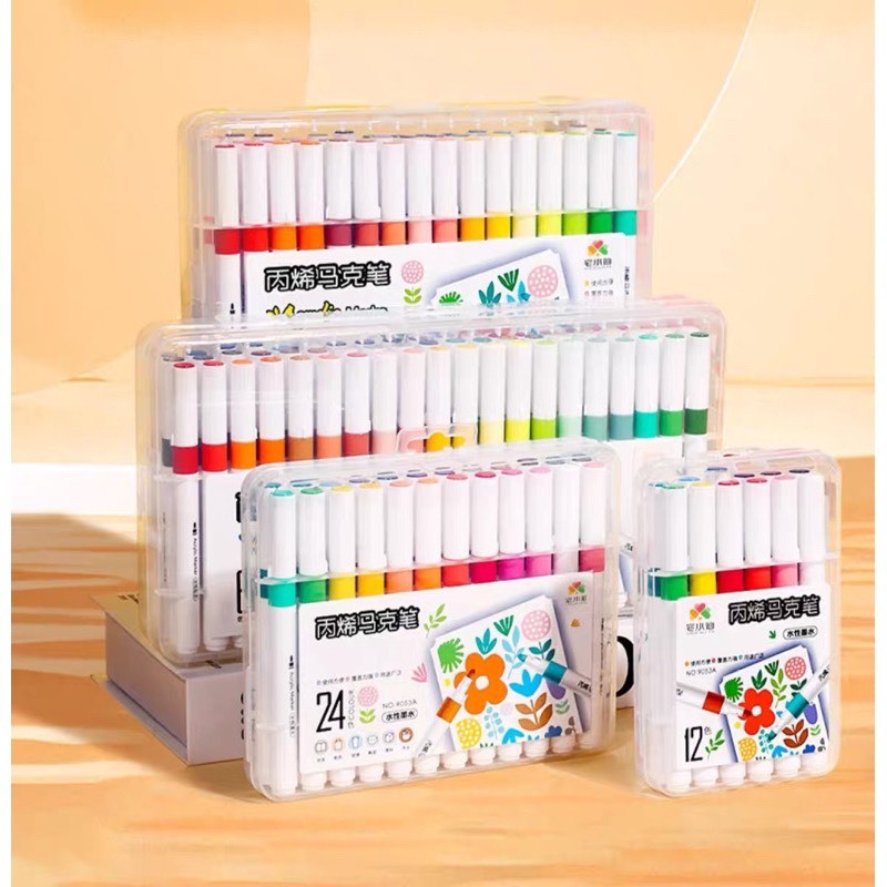 Bộ bút dạ marker màu acrylic 12/24/36/48 màu. Bút dạ cao cấp không thấm nước cho sơn nghệ thuật mọi chất liệu