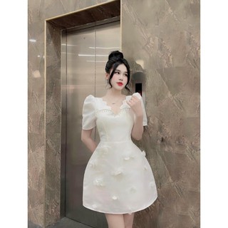 Đầm nữ cao cấp tapta kèm dây đá phối nơ hoa phong cách trẻ trung