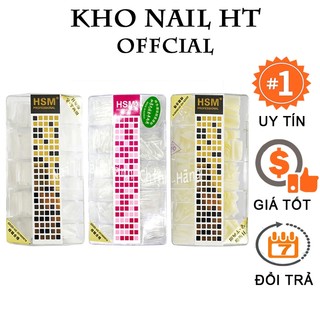 Hộp 500 móng úp mềm dẻo hsm gd nhám vuông nhọn thang bầu tròn nhám đục trong chính hãng chuẩn size