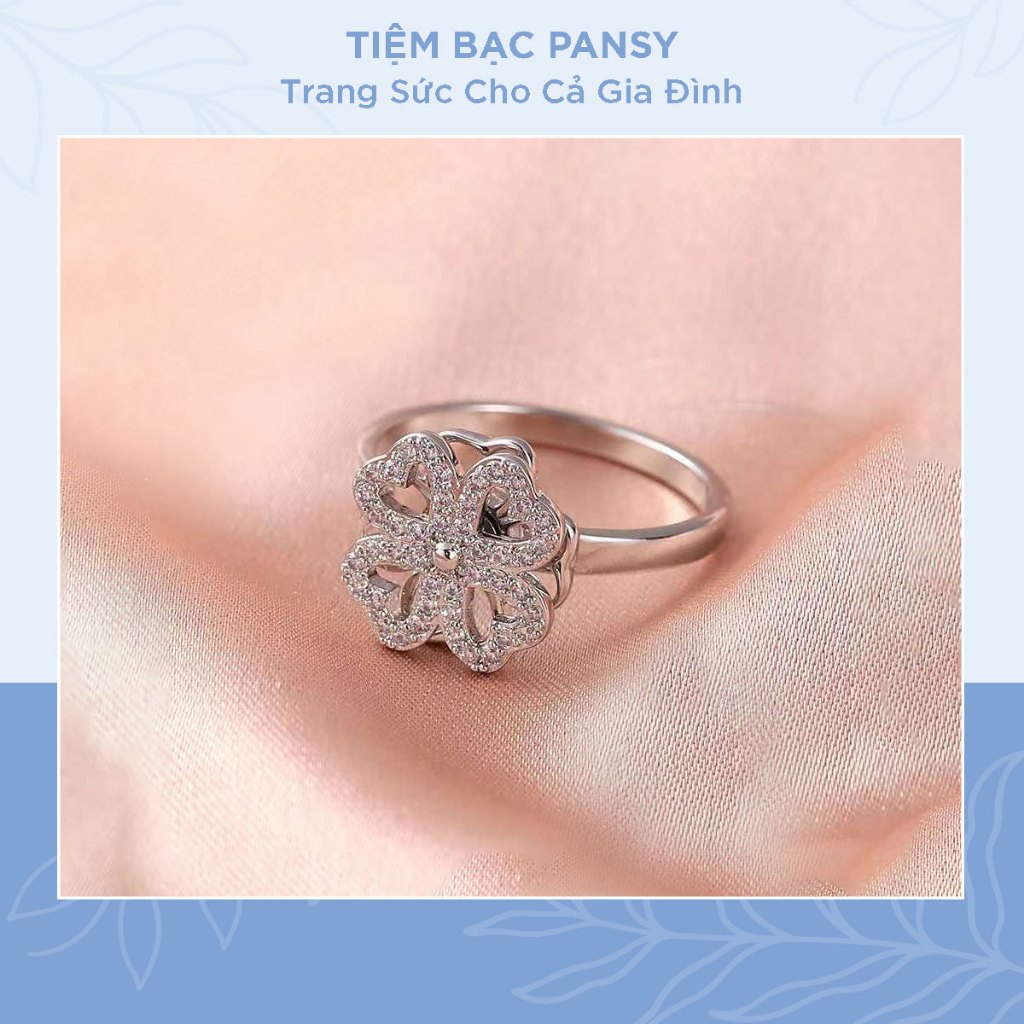 Nhẫn bạc nữ PANSY mặt cỏ 4 lá có thể xoay tròn mang ý nghĩa may mắn - Nhẫn nữ cao cấp bằng bạc ta