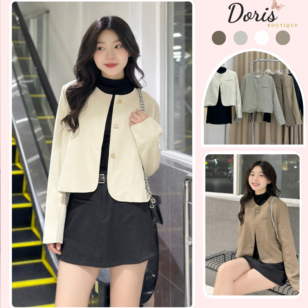 Áo vest nữ blazer cổ tròn đính khuy đồng vạt cong phối đồ siêu xinh, áo khoác nữ phong cách thời trang nữ