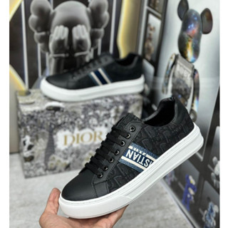 Giày thể thao sneaker DI O da bóng đế cao su trắng đúc hoạ tiết thêu mờ