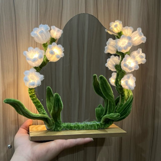 [Thành phẩm kèm đèn led] Gương để bàn handmade trang trí hoa bằng kẽm nhung có đèn led