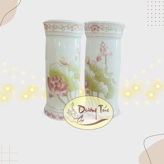 Ống nhang gỗ sen , ống đựng hương, lọ đựng nhang , đựng hương bằng vẽ hoa sen lục