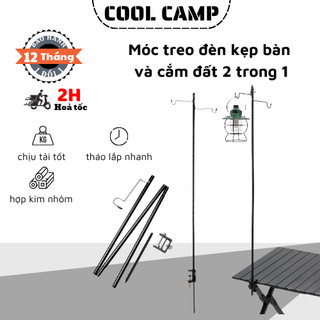 Giá Đỡ Đèn Cắm Trại Inox Cao 1m2 với Móc Treo Tiện Lợi, Chân Đèn Cắm Đất và Kẹp Bàn Đi Du Lịch