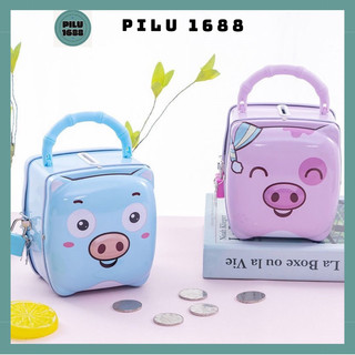ống heo tiết kiệm, bò sữa pilu hộp đựng đồ đa năng kèm ổ khóa mini thay cho heo đất