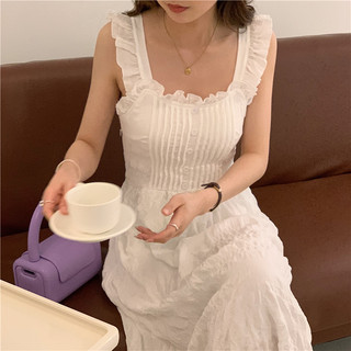 Triangle Lovely White Dress Đầm midi Hàn Quốc chất vải đũi dáng suông màu trắng phong cách tối giản và thanh lịch