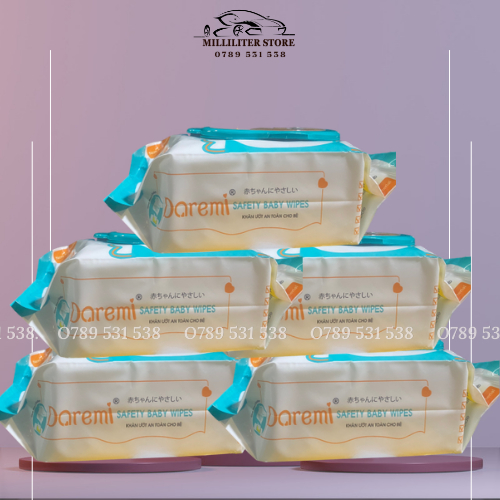 Combo 5 bịch Khăn ướt to không mùi Daremi 100 tờ size lớn 15x20cm